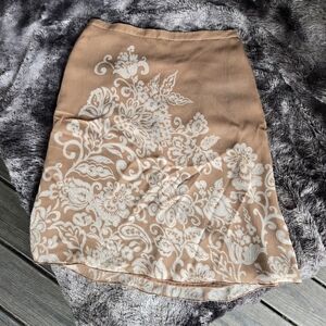 Kenar Silk Blend Floral Skirt – Taupe & Ivory, Size 2